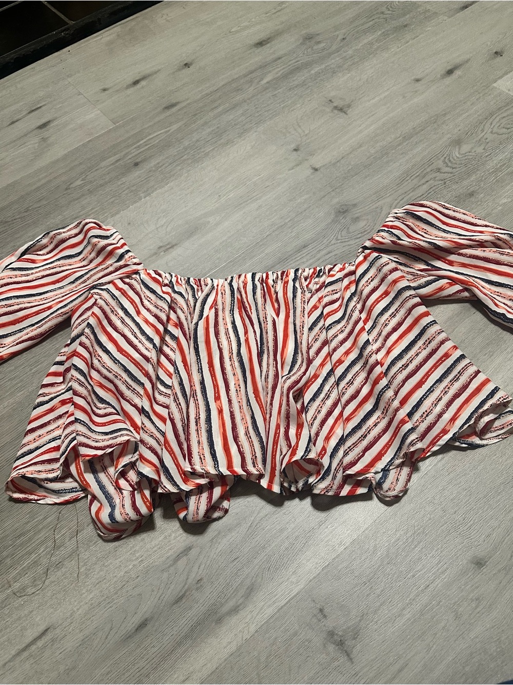 Truth Off-Shoulder Striped Crop Top in Red, Navy & White